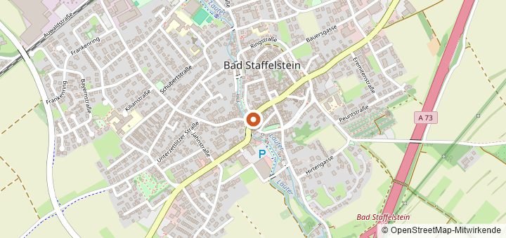 Kartenausschnitt mit dem Startbereich von Sparkassen-Adam-Riese-Nachtlauf in Bad Staffelstein