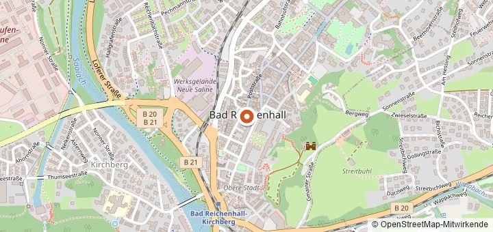 Kartenausschnitt mit dem Startbereich von Dare2b Alpenstadt City&Trail in Bad Reichenhall