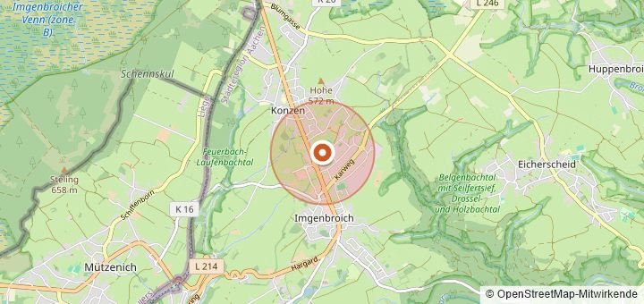 Kartenausschnitt mit dem Startbereich von Belgenbachtrail in Monschau (Konzen)