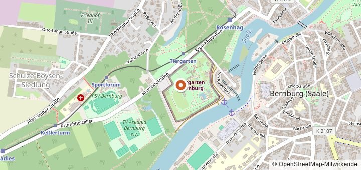Kartenausschnitt mit dem Startbereich von Bernburger Halbmarathon in Bernburg (Saale)