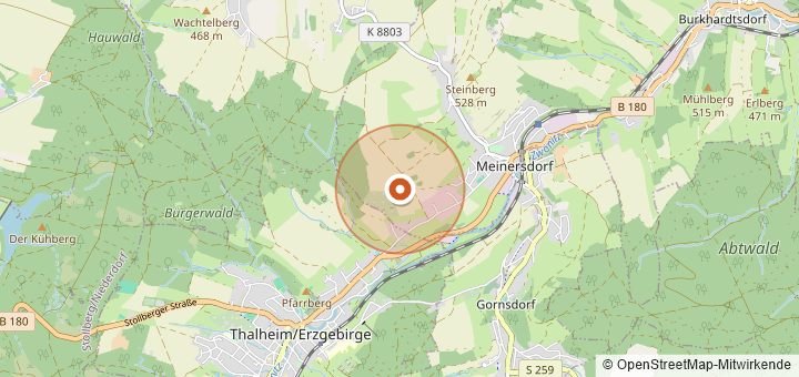 Kartenausschnitt mit dem Startbereich von Drei-Tannen-Lauf Thalheim in Thalheim/Erzgebirge