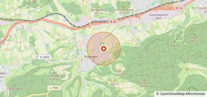 Kartenausschnitt mit dem Startbereich von Essinger Panoramaläufe in Essingen