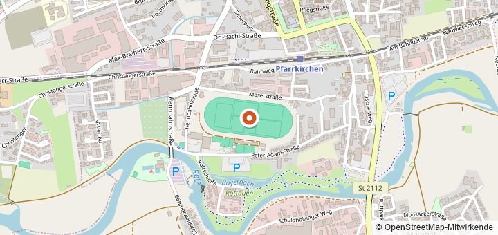 Kartenausschnitt mit dem Startbereich von Halbmarathon Pfarrkirchen in Pfarrkirchen