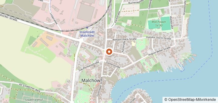 Kartenausschnitt mit dem Startbereich von Malchower Inselstadtlauf in Malchow