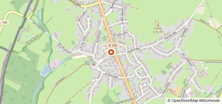 Kartenausschnitt mit dem Startbereich von Monschau-Marathon in Monschau-Konzen