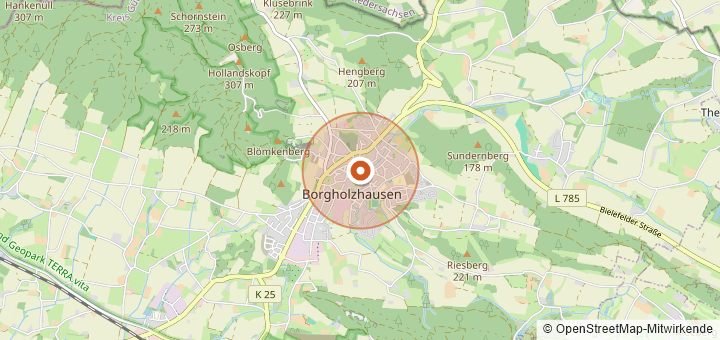 Kartenausschnitt mit dem Startbereich von Nacht von Borgholzhausen in Borgholzhausen
