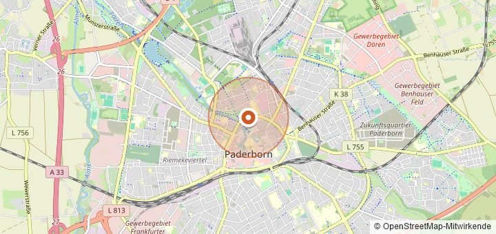 Kartenausschnitt mit dem Startbereich von Paderborner Osterlauf in Paderborn