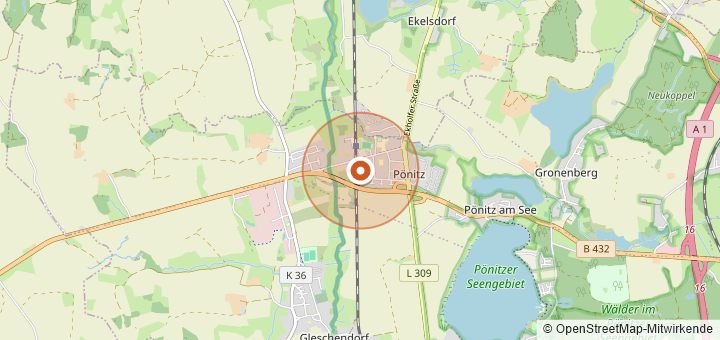 Kartenausschnitt mit dem Startbereich von Pönitzer Volkslauf in Pönitz (Scharbeutz)