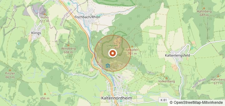 Kartenausschnitt mit dem Startbereich von Rhöner Volkslauf in Kaltennordheim