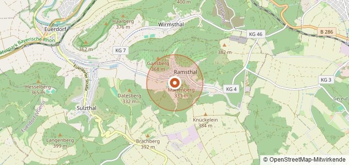 Kartenausschnitt mit dem Startbereich von Saaletal Marathon in Ramsthal