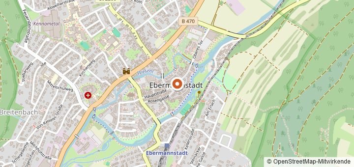 Kartenausschnitt mit dem Startbereich von Salomon Ultratrail Fränkische Schweiz in Ebermannstadt