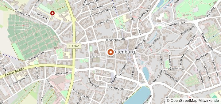 Kartenausschnitt mit dem Startbereich von Altenburger Skatstadtmarathon in Altenburg