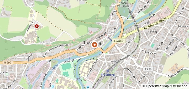 Kartenausschnitt mit dem Startbereich von Trostberger AltstadtRUN in Trostberg
