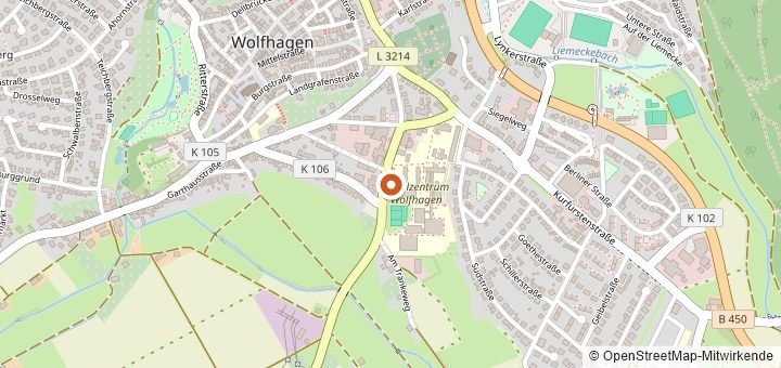 Kartenausschnitt mit dem Startbereich von Wolfhager Volkslauf Rund um den Graner Berg in Wolfhagen